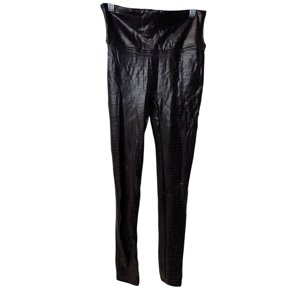 SPANX Faux Leather Croc Shine Leggings Womens Small High Waisted Tummy Control - Picture 3 of 8